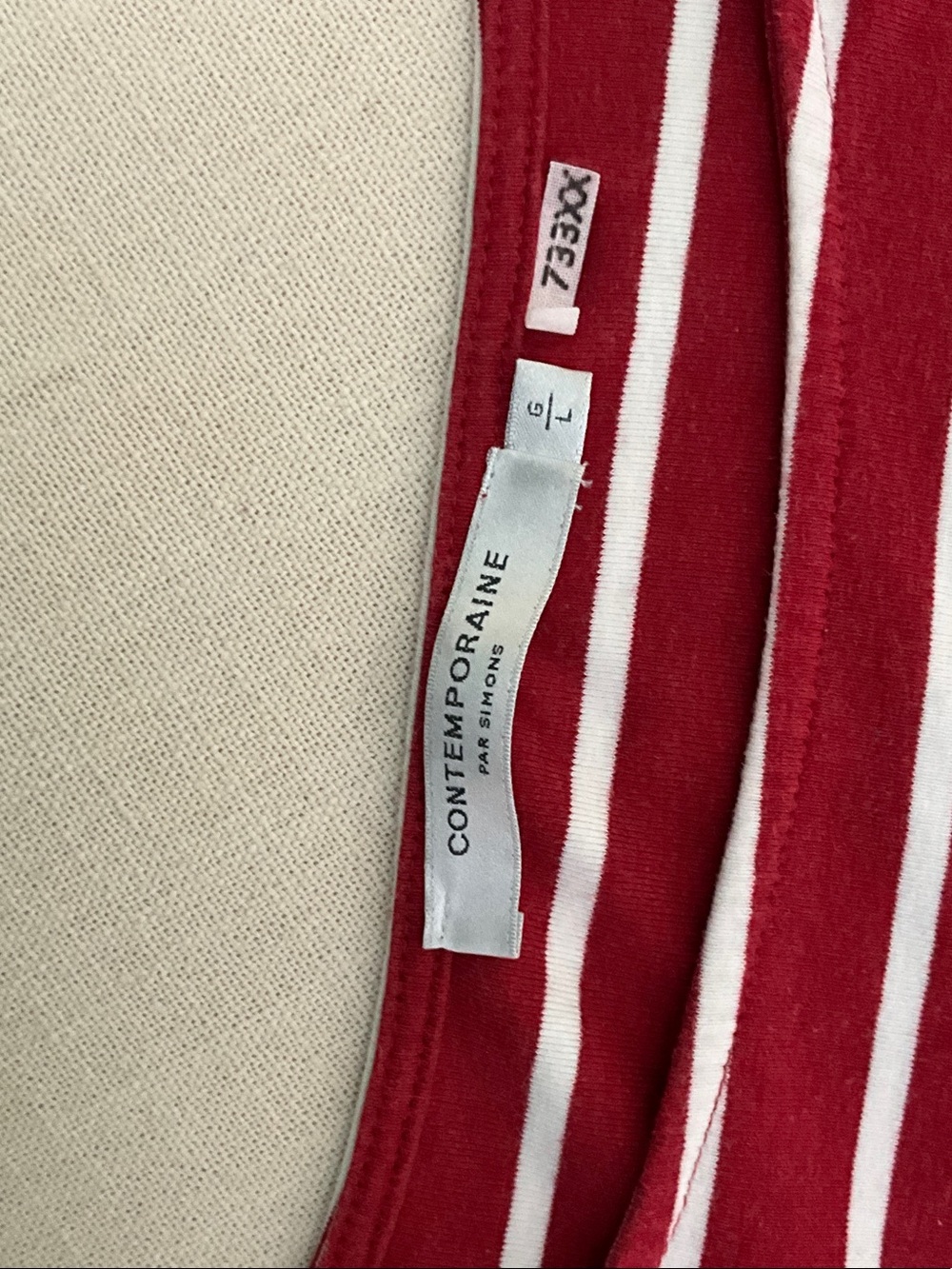 Striped Red and White Long-Sleeve Boatneck Tee - Picture 3 of 5